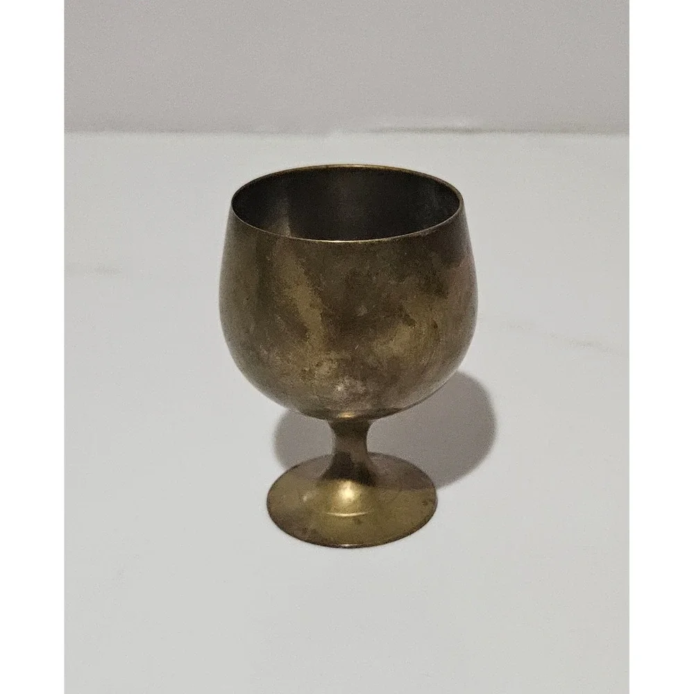 Vintage Brass Mini Goblet Chalice Made in India Decorative Small Cup Patina